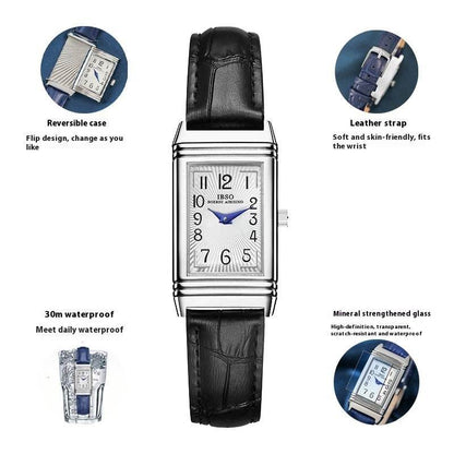 Flip Women's Square Leather Strap Watch - Stylish Silver Case & Comfort - Buy Center