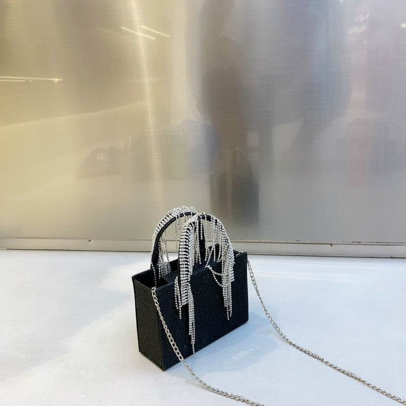 Portable Rhinestone Tassel Chain Square Bag - Trendy Evening Accessory - Buy Center