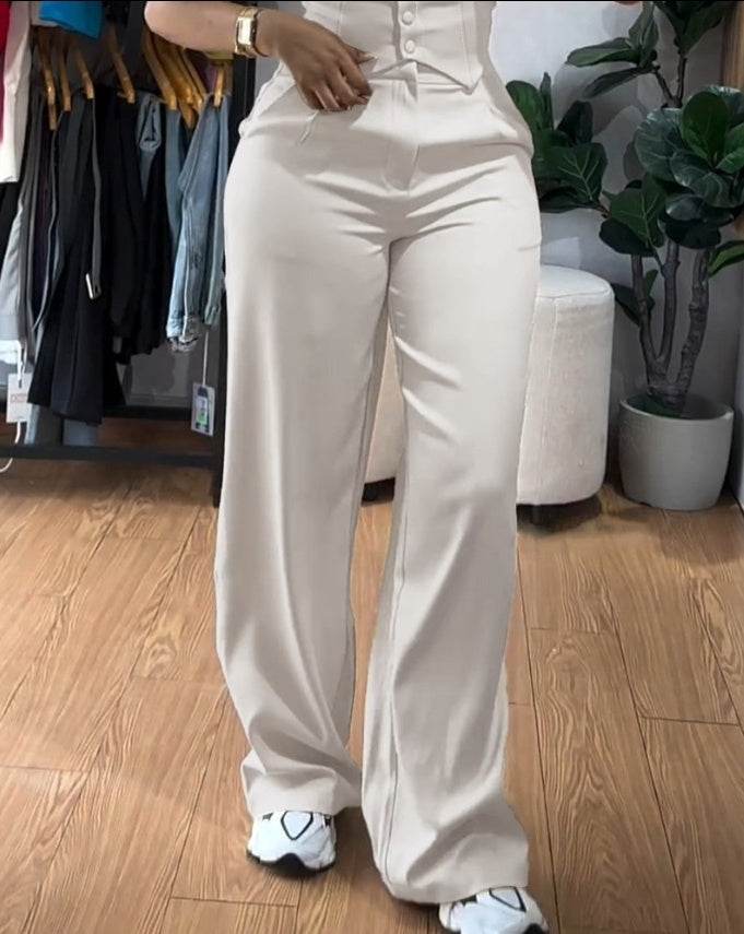 Buycenter Apricot High Waist Vest & Wide Leg Trousers - Urban Chic Suit - Buy Center