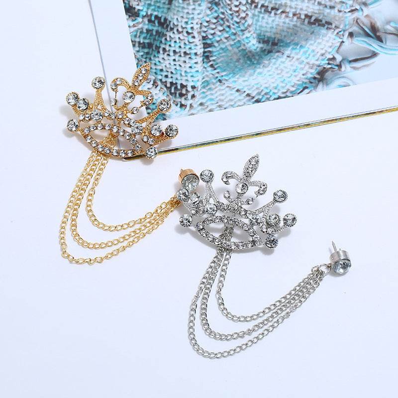 Fashion Crown Brooch - Elegant Gold/Silver Diamond Corsage for Every Occasion - Buy Center