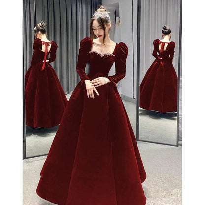 Buycenter Wine Red Long-Sleeved Evening Dress for Women - Elegant Style - Buy Center