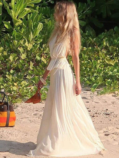 Buycenter Sexy Deep V Pleated Chiffon Dress - Elegant Two-Piece Suit - Buy Center