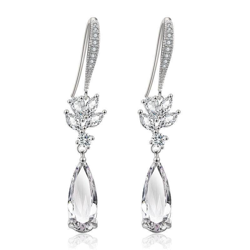 Buycenter Long Korean Wedding Earrings - Elegant Water Drop Design - Buy Center