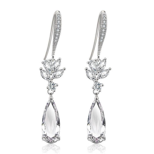 Buycenter Long Korean Wedding Earrings - Elegant Water Drop Design - Buy Center