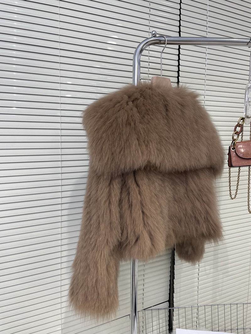 Buycenter Women's Fur Young Coat - Stylish Lapel Design, Short Length - Buy Center