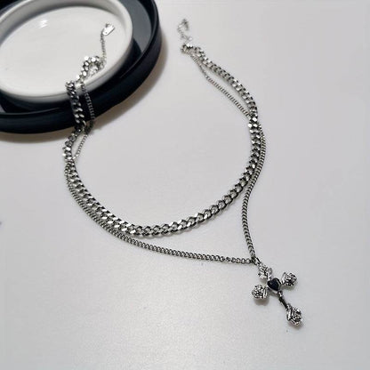 High Sense Flower Cross Necklace - Stylish Titanium Steel for 2025 Fashion - Buy Center