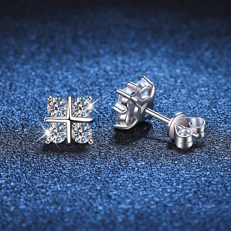 S925 Silver Moissanite Cross Earrings - Elegant Platinum Plated Design - Buy Center