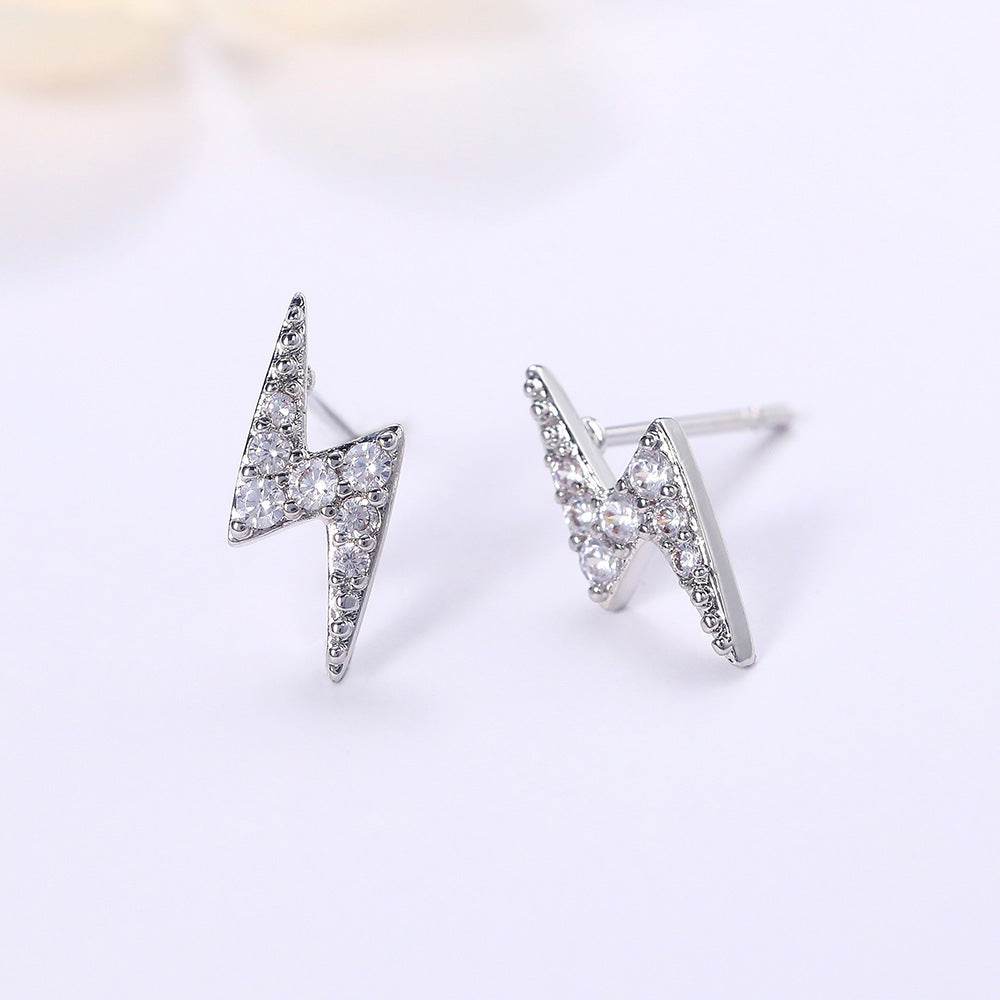 Stylish Mini Lightning Zircon Stud Earrings for Women - Copper & Gold - Buy Center