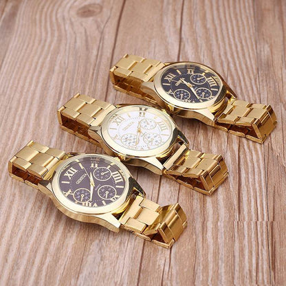 Geneva Alloy Quartz Watch for Men - Stylish Gold & White Design - Buy Center