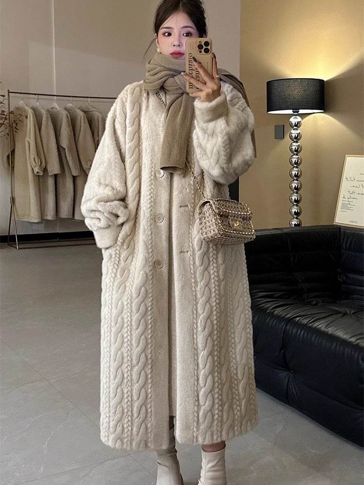 Buycenter Elegant Twist Mink Coat - Faux Fur for Women in Cream & Brown - Buy Center