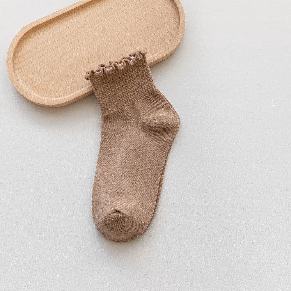 Women's Solid Color Wooden Ear Socks - Comfortable Cotton Short Tube - Buy Center