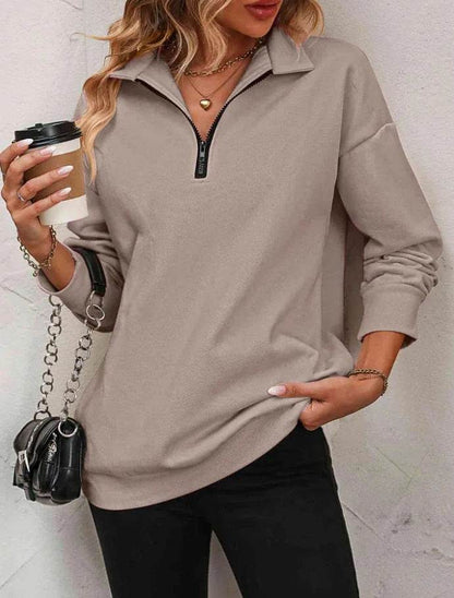 Buycenter Women's Fashion Pullover Sweatshirt - Long Sleeve Zipper Style - Buy Center