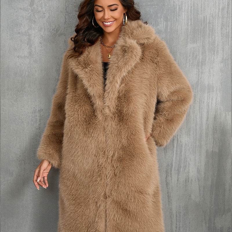 Buycenter Mid-Length Plush Fur Coat - Thickened Faux Fur Collar for Women - Buy Center
