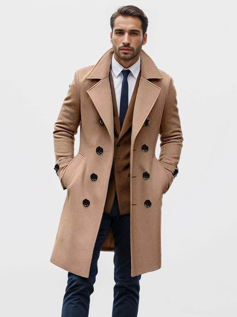 Men's Slim-Fit Woolen Trench Coat - Double-Breasted Stylish Outerwear - Buy Center
