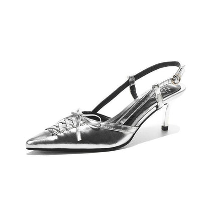 Rivet Closed Toe High Heels - Stylish PU Pumps in Silver & Black - Buy Center