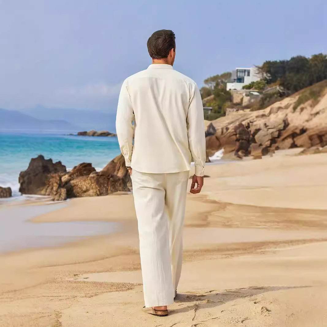 Buycenter Casual Cotton Linen Blouse & Trousers Suit - Long Sleeve - Buy Center