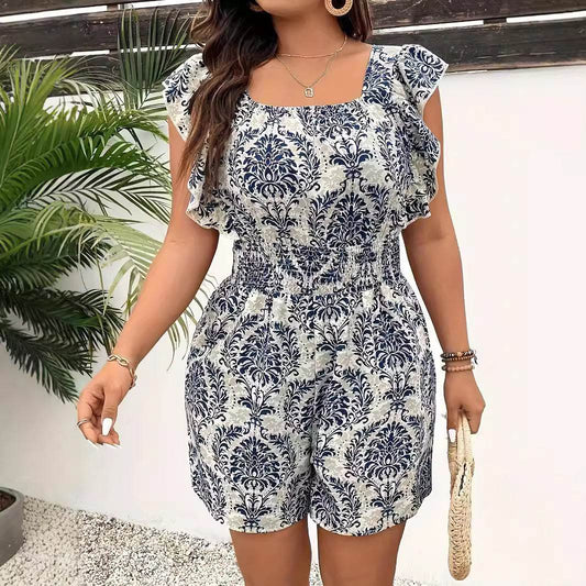 Plus Size Bohemian Printed Jumpsuit - Sleeveless & Fitted Waist Style - Buy Center