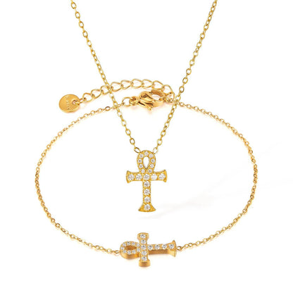 OPK Fashion Jewelry Set - Titanium Steel Bracelet & Cross Necklace - Buy Center