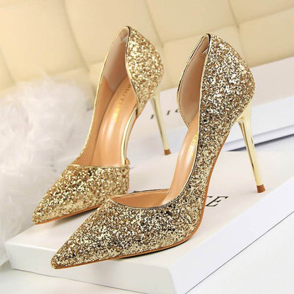 Skinny Women’s Stiletto Heel Pumps - Sequined Pointed Shoes in Colors - Buy Center