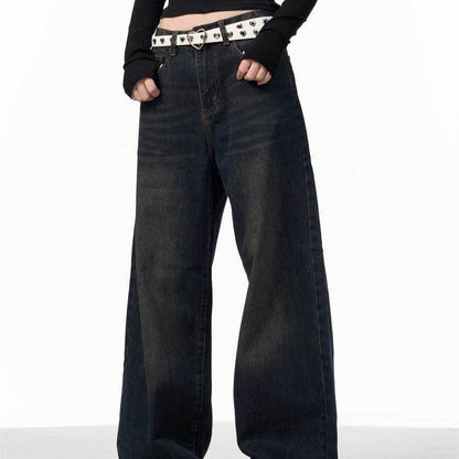 Retro Black Wide Leg Jeans for Women - Vintage Straight-Leg Style - Buy Center