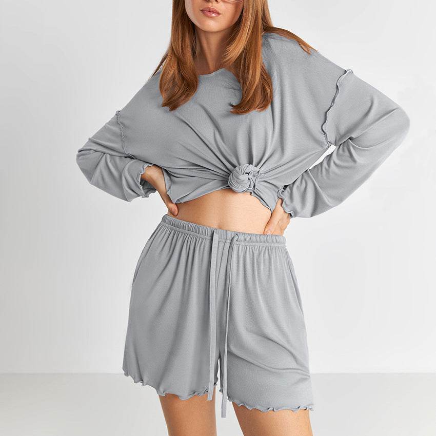 Comfortable Modal Pajamas Set - Long Sleeve Top & Shorts for Young Women - Buy Center
