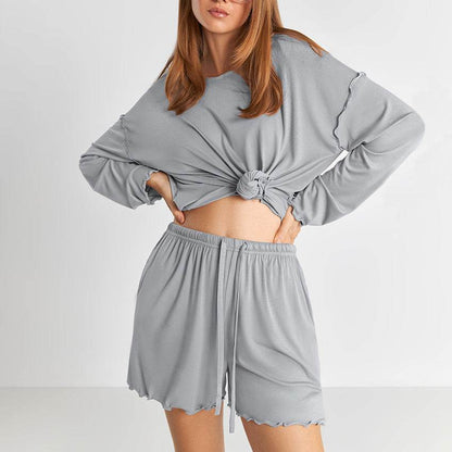 Comfortable Modal Pajamas Set - Long Sleeve Top & Shorts for Young Women - Buy Center
