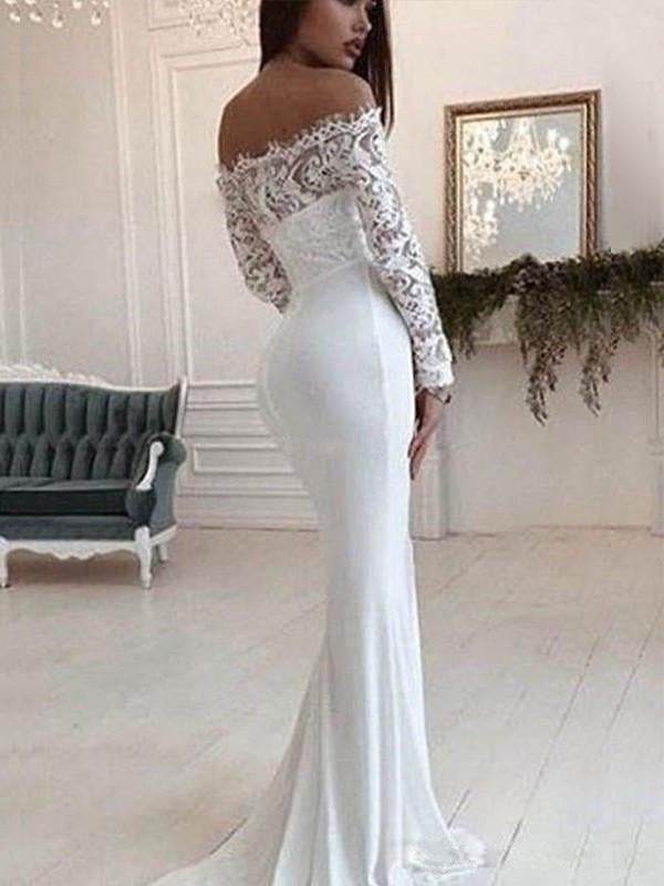 Fashion One Shoulder Lace Wedding Dress - Backless & Long Sleeve Elegance - Buy Center