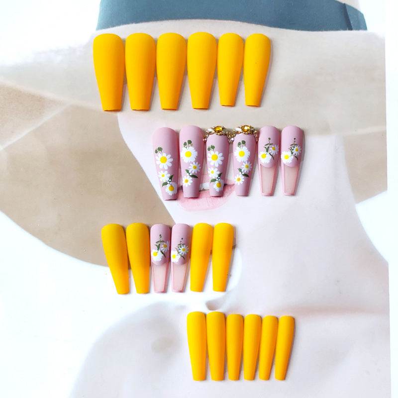 Extra Long Ballerina Fake Nails - 24 Pcs Orange Gradient Gold Foil - Buy Center