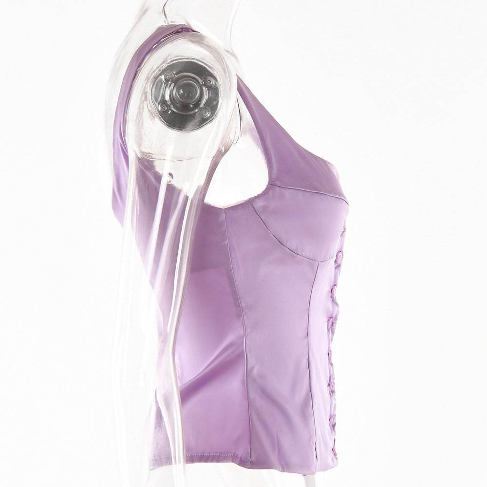 Buycenter Women's Square-Neck Satin Slip Top - Backless & Slim Fit Vest - Buy Center