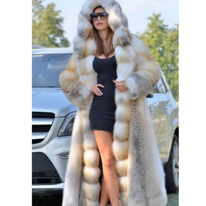 Buycenter Mid-Length Faux Fur Coat with Hood - Stylish European Design - Buy Center
