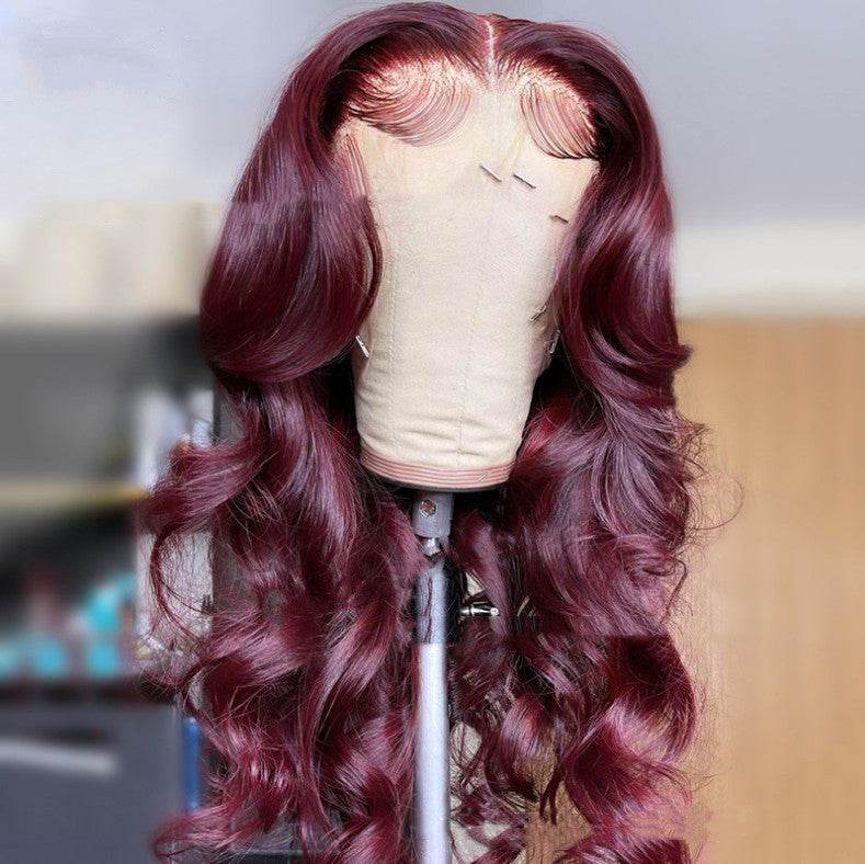 Wine Red Long Curly Synthetic Lace Wig - Elegant Style for Women - Buy Center