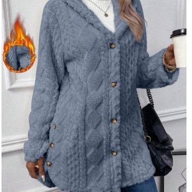 Buycenter Hooded Cardigan Jacket - Long Sleeve, Button Style, Winter Coat - Buy Center