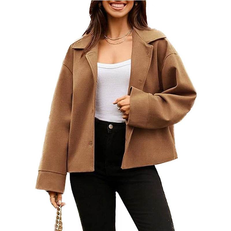 Buycenter Women's Slim Fit Short Coat - Long Sleeve Button Design - Buy Center