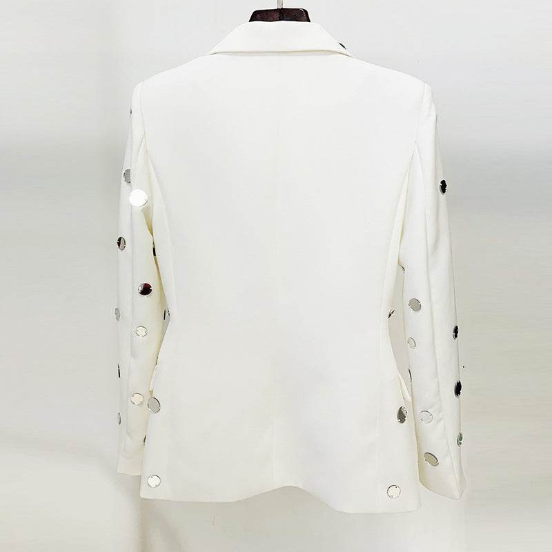 Buycenter Women's Round Mirror Beaded Suit Jacket - Stylish Cotton Trench Coat - Buy Center