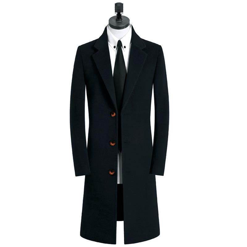Buycenter Men's Woolen Trench Coat - Stylish Stand Collar, Multiple Colors - Buy Center
