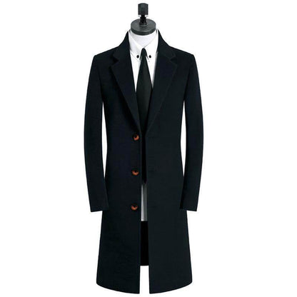 Buycenter Men's Woolen Trench Coat - Stylish Stand Collar, Multiple Colors - Buy Center