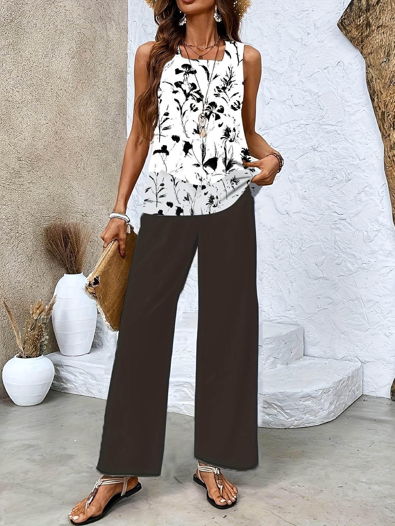 Elegant Red Sleeveless Blouse & Wide-Leg Pants Set - Spring Style - Buy Center