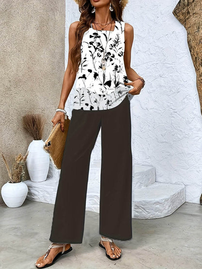 Elegant Red Sleeveless Blouse & Wide-Leg Pants Set - Spring Style - Buy Center