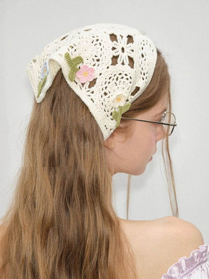 Retro French Triangular Binder Headscarf - Knitted Floral Charm Accessory - Buy Center