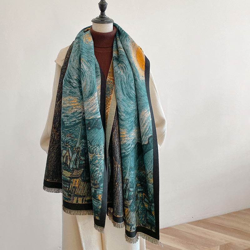 Artistic Autumn & Winter Scarf - Cashmere-like Shawl, Starry Sky Design - Buy Center