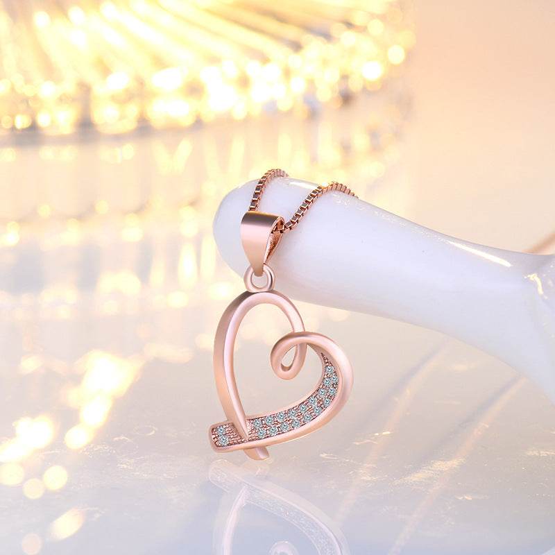 Buycenter Women's Heart Necklace - Hollow Clavicle Chain in White & Rose Gold - Buy Center