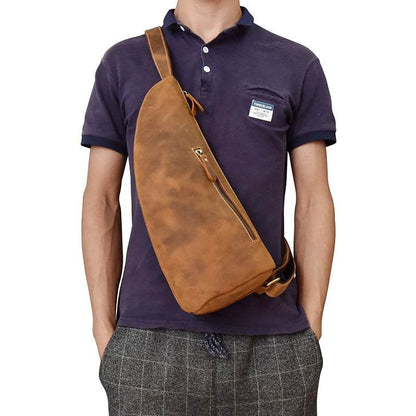 Retro Men's Chest Bag - Genuine Leather, Stylish & Convenient Design - Buy Center