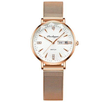 Stylish Women's Quartz Watch - Waterproof Design & Double Calendar Feature - Buy Center