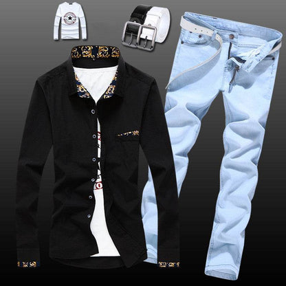 Men's Stylish Slim Fit Pajama Set - Denim Shirt & Pants Combo 2025 - Buy Center