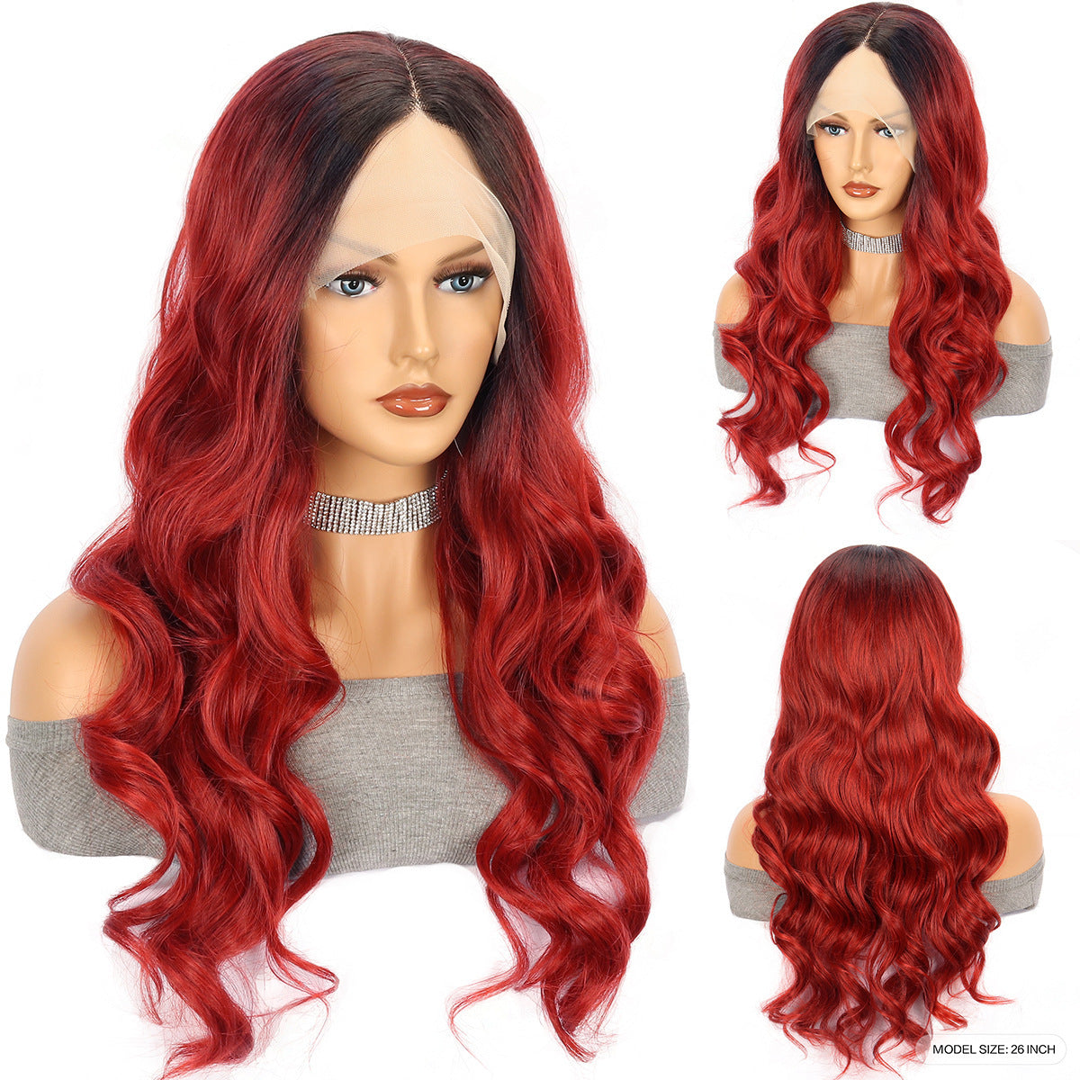 Red Large Wave Curly Wig - 26" Stylish Cosplay Hair with Bangs - Buy Center