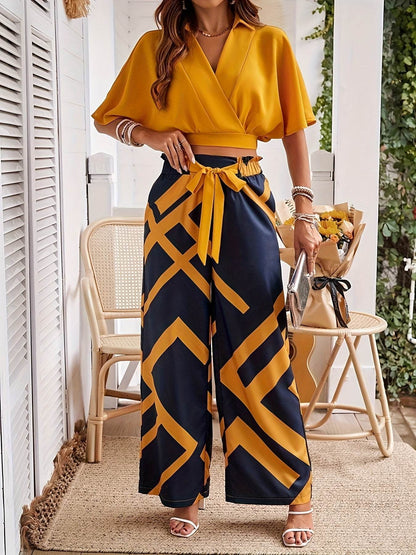 YY1229061 Women's Elegant Vacation Short Top Set - 100% Polyester - Buy Center