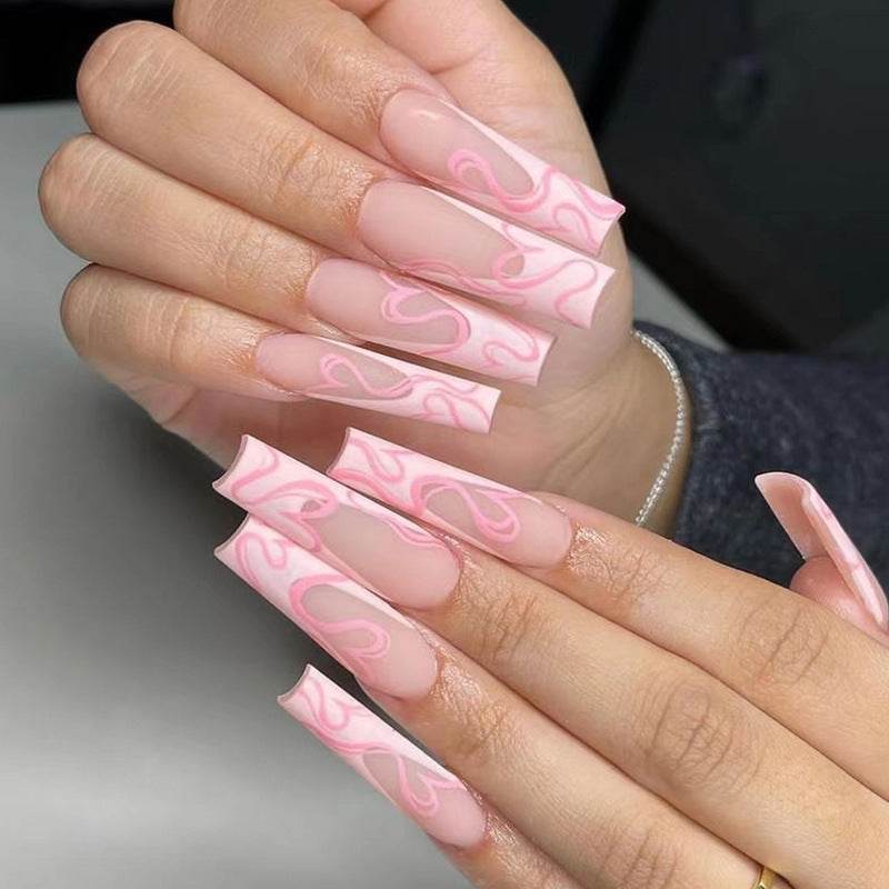 Heart Stripe Fake Nails - Elegant Nail Art Kits for Romantic Styles - Buy Center