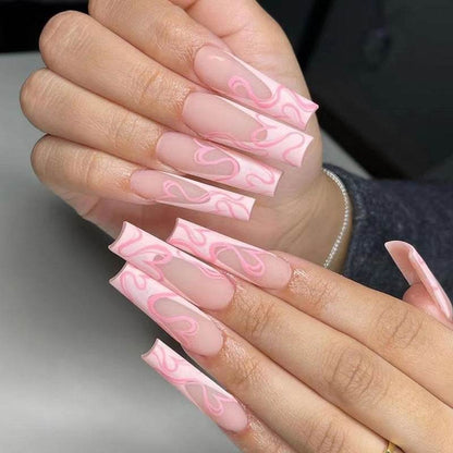 Heart Stripe Fake Nails - Elegant Nail Art Kits for Romantic Styles - Buy Center