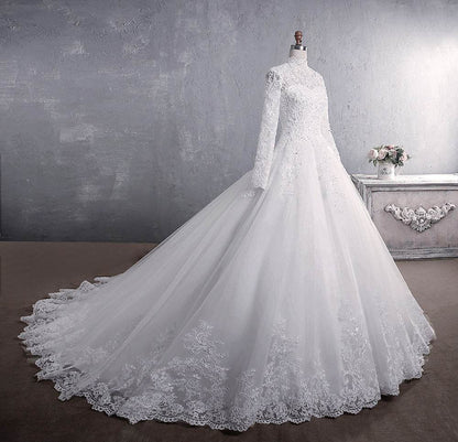 Elegant Lace Wedding Dress - Plus Sizes, Stand-up Collar & Long Sleeves - Buy Center