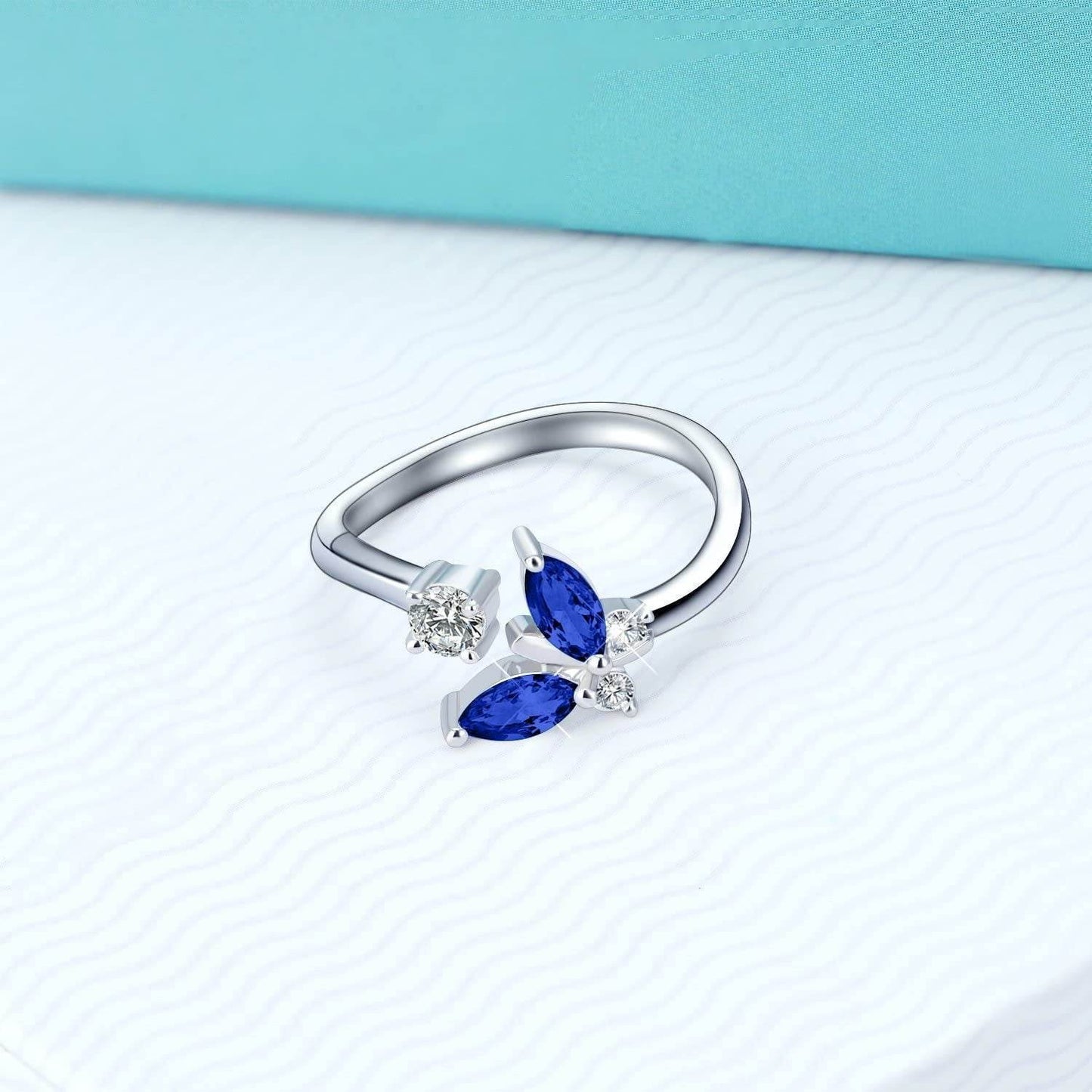 925 Sterling Silver Butterfly Ring - Sapphire Blue Crystal Elegance - Buy Center